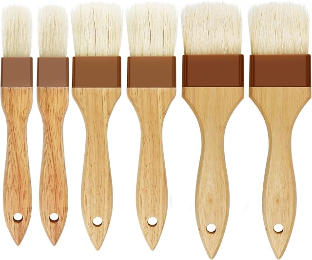 6 Pieces Pastry Brushes Basting Oil Brush with Boar Bristles and Beech Hardwood Handles for Spreading Butter Cooking Baking BBQ Oil Brush(1 inch, 1.6 inch, 3 inch)