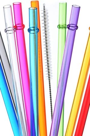 ALINK 10.5 in Long Rainbow Colored Reusable Tritan Plastic Replacement Straws for 16 OZ 20 OZ 30 OZ Stanley, YETI, Starbucks Tumblers, Set of 10 with Cleaning Brush