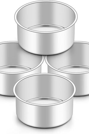 4 Inch Mini Cake Pan Set of 4, Stainless Steel Round Baking Smash Cake Pan Tin for Birthday Wedding, Small Size & 2 Inch Deep