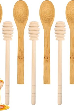 8PCS Wooden Honey Dipper Set, 6.2 Inch Honey Dipper Sticks Honey Spoon, Mini Honeycomb Stick for Evenly Drizzling Honey Over Food and Wedding Party Gift