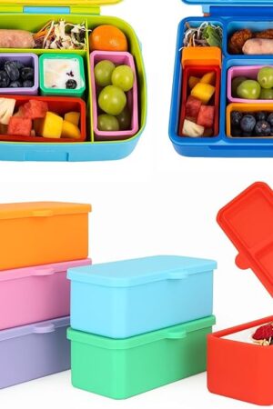 6PCS Lunch Bento Box Accessories for Kids, 4.5oz Silicone Lunch Box Dividers with Lids Small Silicone Food Storage Container for Snack Sauce Condiment Soup Yogurt Salad Dressing (Rectangular)