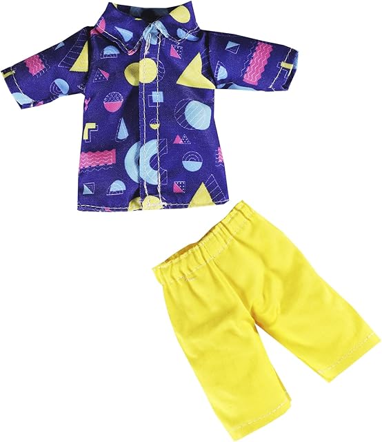 The MUYI 80s Print Doll Clothes Set - 1 Pack Geometric Pattern T-Shirt and Pants for Elf Dolls 12-Inch Boy Dolls Funny Freaky Clothing Accessories