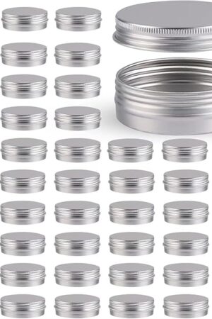 48 Pcs Aluminum Round Cans with Lid, 2 Oz Metal Tins Food Candle Containers with Screw Tops for Crafts, Food Storage, DIY (Silver)