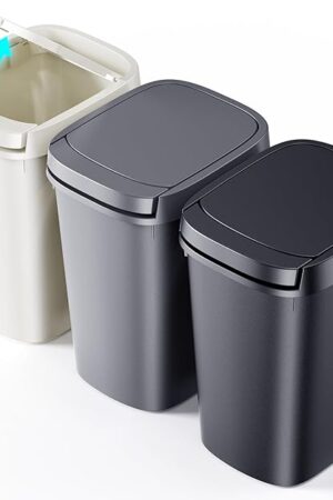 CEROELDA 3 Pack Bathroom Trash Can with Lid, 10L/2.6 Gal Small Garbage Can with Press Top Lid, Slim Plastic Waste Basket for Toilet, Office, Bedroom (Muti 1, 3 Pack)
