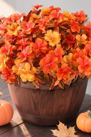 Artificial Fake Fall Flowers for Outdoor Decor 8 Bundles UV Resistant Artificial Plants Outdoor Look Real Faux Silk Autumn Flowers for Porch Planters Garden Yard Decorations