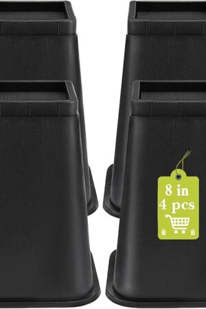 4 Pack Furniture Risers 8 Inch, Bed Risers Heavy Duty for Table Desk Couch Chair Sofa Cabinet Bed Frame Dorm, Square Table Leg Risers Lift Height 8", Black