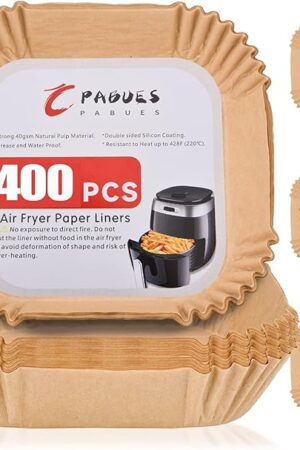 Air Fryer Paper Liners 7.9inch, 400PCS Non-Stick Parchment Paper,Oil Resistant,Disposable Food Grade Free of Bleach Paper Square for 5-8 QT Air Fryer Baking Roasting Microwave