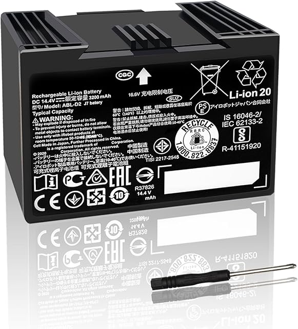 3200mAh J7 Battery ABL-D2 Replacement for iRobot Roomba j7 i7 i4 i6 i8 Series, j7 j7+ j7550 i4 i4+ i4150 i8 i8+ i8550, for Roomba j5+ i5+ j7 j7+ j8+ j9 rz09 Series14.4V