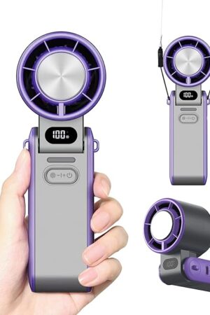 3 IN 1 Handheld Portable Fan with Cooling Plate Cooler,High Speed Rechargeable Battery Electric USB Personal Hand Held Turbo Fan,Small Mini Powerful Pocket Fans Gift for Women Outdoor Travel Purple
