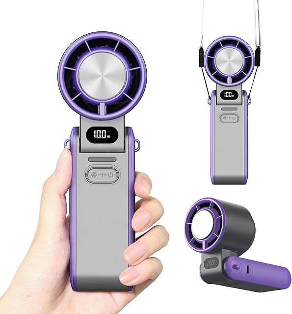 3 IN 1 Handheld Portable Fan with Cooling Plate Cooler,High Speed Rechargeable Battery Electric USB Personal Hand Held Turbo Fan,Small Mini Powerful Pocket Fans Gift for Women Outdoor Travel Purple