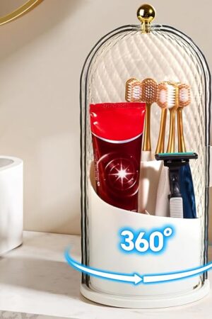 3 Slots Toothbrush Holders with Lid, Rotating Concealed Tooth Brush Holders for Bathroom, Countertop Toothbrush Holder with Cover, Toothpaste Holder for Bathrooms, Makeup Brush Holder(White)