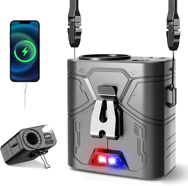 20000mAh Portable Waist Fan, Clip-On Wearable Belt Fan with 5-Speed 20000RPM Motor, Neck Hanging & Desktop Personal Fans, 60H Runtime, Hands-Free Mini Fans for Camping, Worksite, Outdoor Use