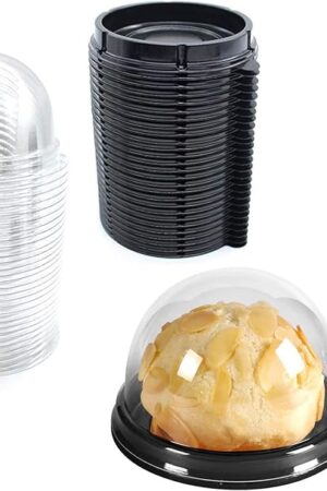 Clear Plastic Mini Cupcake Container, Mini Cupcake Boxes Mooncake Boxes Muffin Pod Clear Deep Dome,Plastic Disposable Stackable Cupcake Containers For Wedding Party Birthday Gifts (Black, 50pc)