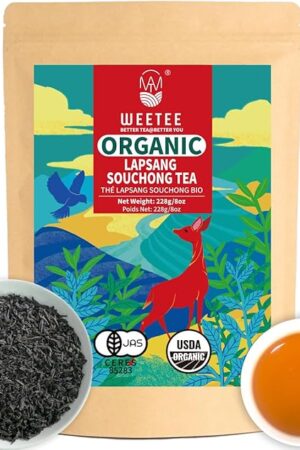 WT WEETEE Organic Lapsang Souchong Tea Loose Leaf, Organic Smoky Black Tea 8 Ounces, Natural Caffeine & Antioxidant, Traditional Chinese Tea