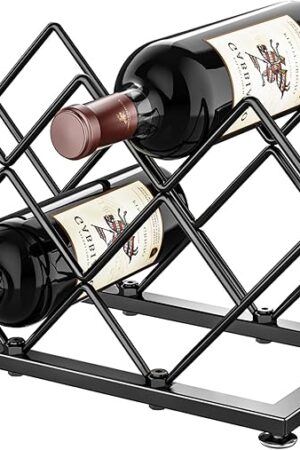 Countertop Wine Rack - 7 Bottles Metal Small Wine Racks Wine Bottle Holder Storage Space Saving for Home Kitchen Bar Tableop Cabinet Pantry