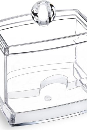 10oz Clear Acrylic Small Qtip Holder,Swab Dispenser Cotton Ball Jars Bathroom Organizer with Lid