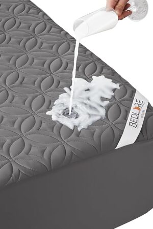 BEDLORE Waterproof Mattress Protector, Queen Size Mattress Pad Noiseless with Deep Pocket 6"-18" Depth, Soft Breathable Dirt-Proof Bed Mattress Cover Washable for Home, Bedroom, Hotel (Gray)