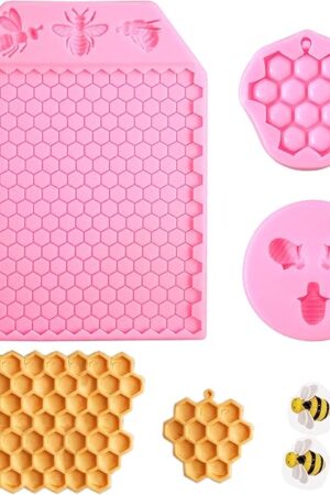 3 Packs 7 Cavity Bumble Bee Silicone Mold Honeycomb BeesChocolate Molds Silicone Beehive Fondant Beehive Baking Molds Candy Mold (Honeycomb Bee)