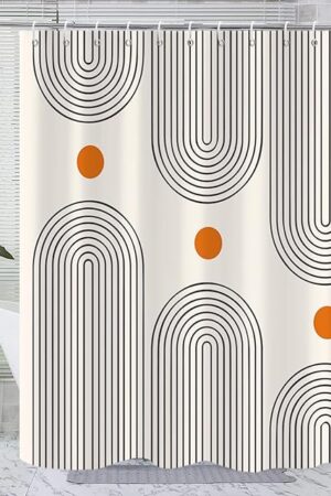 Boho Mid Century Shower Curtain, Minimalist Abstract Arch Simple Sun Modern Machine Washable Waterproof Fabric for Bathroom Decor Bathtub with 12 Hooks 72x72