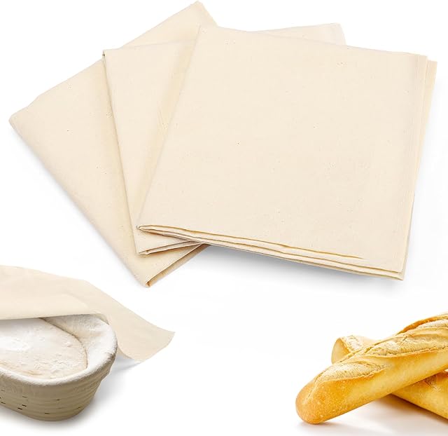 3pcs 100% cotton Tea Towels for Baking Sourdough - 28" Unbleached Bread Basket Flour Sack Towels, Proofing Cover Cloth for Dough Raising Baguettes Loaves Ciabatta, Bread Making Accessories Bakers Gift
