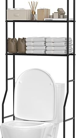 3-Tier Over The Toilet Storage, Freestanding Metal Bathroom Shelves, Space Saver Above The Over Toilet Storage Shelf for Bathroom, Black