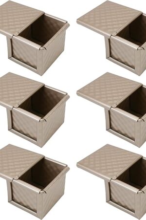 6Pcs Square Bread Loaf Pan with Lid โ Nonstick Mini Loaf Mold for Baking Toast โ 3.15 x 2.95 x 2.55 Inch Cube Box โ Ideal Home Baking Set & Gift for Bread Lover โ Non-Stick Water Cover