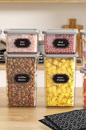 Airtight Food Storage Containers With Lids 7pcs Organization Canisters Kitchen Bpa Free Plastic Pantry Containers Storage Set for Pasta, Cereal, Dry Food, Flour and Sugar-60 Labels