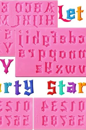 4 Packs Gothic Letters and Numbers Molds Silicon Number 0-9 3D Chocolate Fondant Molds for Cake Topper Jewelry Decoration