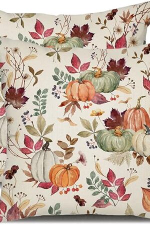 DFXSZ Fall Pillow Covers 18x18 inch Set of 2 Pumpkin Maple Leaf Flower Decorative Throw Pillow Covers Autumn Thanksgiving Farmhouse Decoration for Home couch
