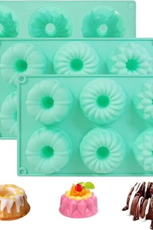 2025 New Mini Bundt Cake Pan, 3Pcs Silicone Fluted Tube Cake Pan, 6-Cavity Nonstick Silicone Baking Molds for Cupcake Cornbread Brownie Jello