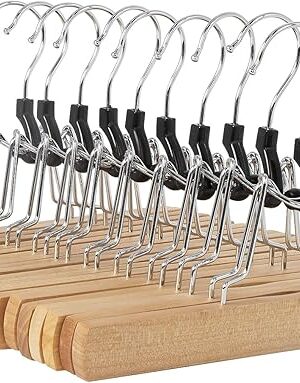 Amazon Basics Sturdy Wooden Pants Hangers - Natural, 10-Pack