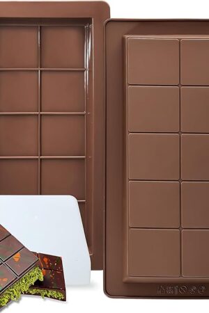 2 Pack Deep Dubai Chocolate Bar Molds, 1 Inch Silicone Chocolate Mold, Perfect for Homemade Chocolate Bar Pistachio with Scraper