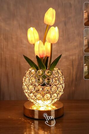 Birthday Gifts for Women Mothers Day Gifts/ for MomTable Lamp, 3 Color Crystal Flower Bedside Lamps Infinitely Dimming with USB Charge Small Night Light,Nightstand Touch Lamp for Bedroom (pink-tulip)