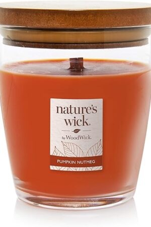 WoodWick Nature's Wick Pumpkin Nutmeg Scented Candle, 10oz with Wooden Lid, Crackles at it Burns, Fall