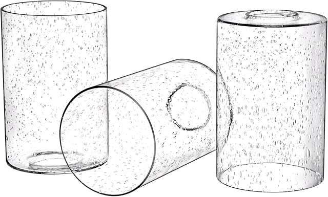 Canomo 3 Packs 6 Inch x 4 Inch Bubble Seeded Glass Light Shade Glass Lamp Shades Cylinder Replacement with 1.65 Inch Fitter for Wall Lamps Chandeliers or Ceiling Light
