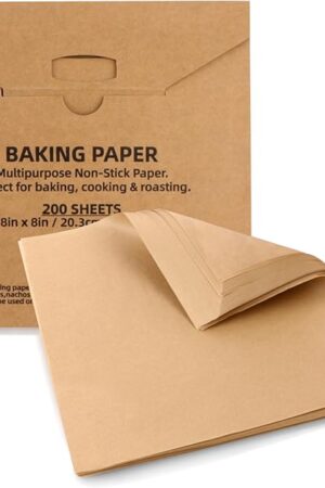 200 Pcs Parchment Paper Baking Sheets, 8"x8" Precut Non-Stick Baking Parchment Paper Sheets Bun Sheet Pan Liners.Baking Grilling Air Fryer Steaming Bread Cup Cake Cookie (Brown-8"x8")