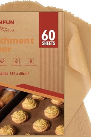 60Pcs Unbleached Parchment Paper Sheets for Baking. 12x16 Inches Parchment Paper, Precut Baking Paper Sheets, Parchment Sheets for Air Fryer, Grilling, Steaming.