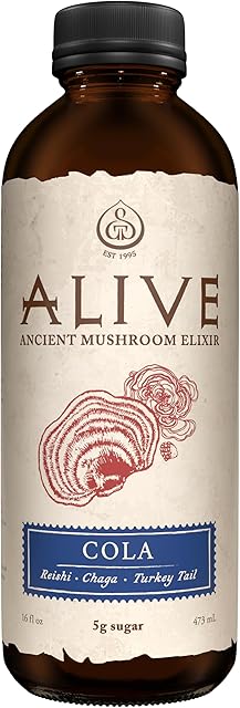 ALIVE Mushroom Elixir - Cola Flavor - 16 fl oz Bottle - Sparkling Adaptogen Drink for Mental Clarity, Focus, and Balanced Mood