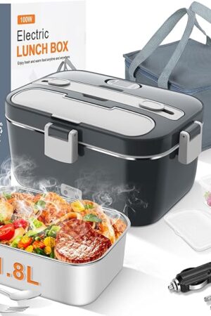 DUPASU Electric Lunch Box Food Warmer: 100W Heated Lunch Box for Adults, 1.8L Portable Fast Heating Lunchbox Food Heater for Car, Truck, Work, Travel, Lonchera Elctrica Porttil 12/24V/110-230V