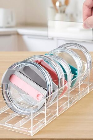 Acrylic Tumbler Lid Organizer for Stanley Cup Accessories, Cabinet Pantry Kitchen Organizers and Storage Bins for Stanley 40 oz Tumbler with Handle/Yeti Tumbler Lid/Simple Modern Lids Gifts