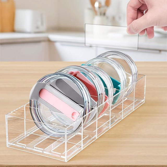 Acrylic Tumbler Lid Organizer for Stanley Cup Accessories, Cabinet Pantry Kitchen Organizers and Storage Bins for Stanley 40 oz Tumbler with Handle/Yeti Tumbler Lid/Simple Modern Lids Gifts