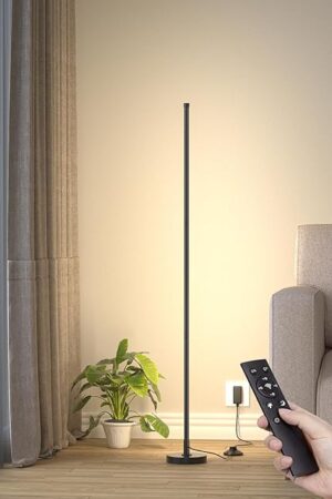 Corner Floor Lamp, Minimalist LED Floor Lamp with Remote Control, Dimmable Corner Light,Floor Lamps for Living Room, Bedroom, Home Office, 7 Color Temperature 3000K-6000K (Black, 1 Pack)