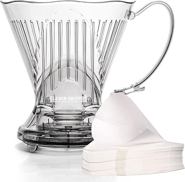 Clever Coffee Dripper and Filters, Large 18 oz, Original Classic Design, Safe BPA Free Plastic, Drip Coffee Maker, Pour Over, 100 Filters, Coaster and Lid