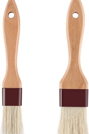 1 inch & 1.5 inch Pastry Brush Natural Boar Bristle Basting Brush Kitchen Oil Brush with Beech Wooden Handle and Hanging Rope String Grill BBQ Sauce Baster Baking Cooking Marinade Brushes (Pack of 2)