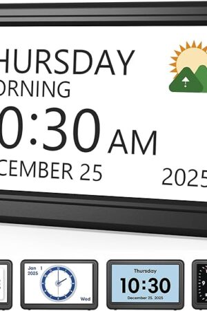 Clock with Day and Date for Elderly, 7" Large Display Digital Calendar Day Clock with 20 Custom Alarms and Medicine Reminders, 12 Display Modes, Dimmable Dementia Alzheimers Clocks for Seniors