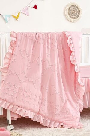 3-Piece Ultra Soft Light Pink Tufted Ruffle Crib Bedding Set