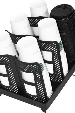 Coffee Cup Holder,Cup and Lid Dispenser with Stand,Disposable Cups Organizer,6 Slots,for Coffee Station,Bar,Office,Home,Restaurant,Breakroom,Countertop