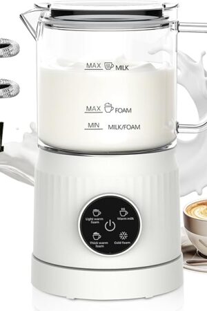 4-in-1 Milk Frother, Electric Milk Frother and Steamer with LED Touch Screen, Non-stick Bottom, Milk Warmer 13.52oz for Lattes, Cappuccinos, and Macchiatos at Home, White