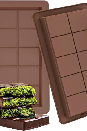 Chocolate Bar Mold 2 Pack, Non-Stick Deep Dubai Chocolate Bar Molds, Silicone, Rectangular Prism, Chocolate Color