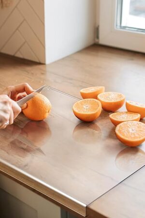 Acrylic Cutting Board with Counter Lip, 17.5x13.5 Inch Clear Cutting Boards for Kitchen Counter, Large Cutting Board Non Slip for Countertop Protector, Apartment Essentials Kitchen Decor Gifts